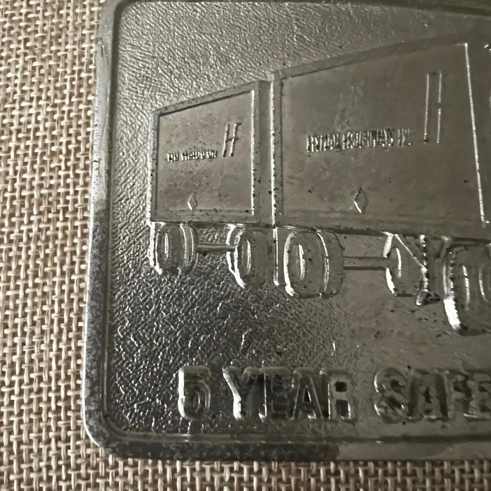 Vintage H-F Logistics Semi Truck 5 Year Safety Award Belt Buckle Silver Workwear